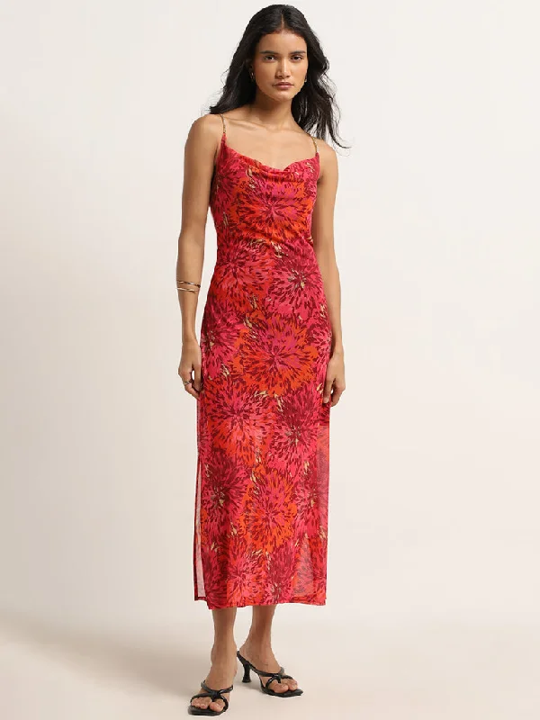 Stylish Fit Wardrobe Red Floral Printed Slip Dress