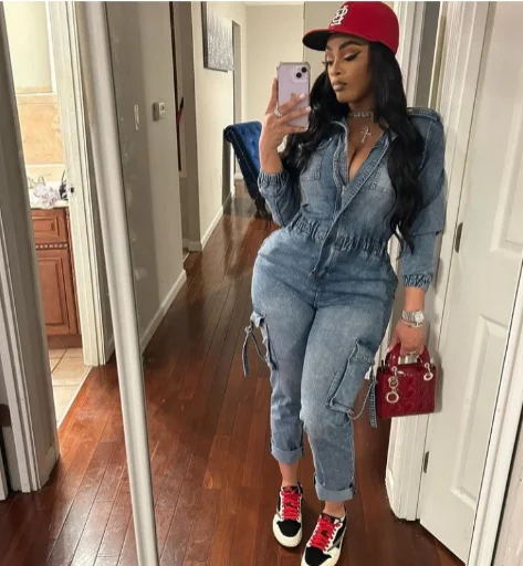 Classic Style Washed Denim Multi Pocket Cargo Jumpsuits