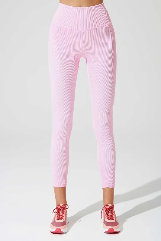 Breathable Style 7/8 High Waist Ribbed Legging - Gilly Pink