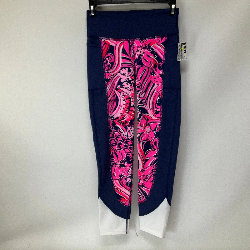French Retro Blue & Pink Athletic Leggings Lilly Pulitzer, Size Xs