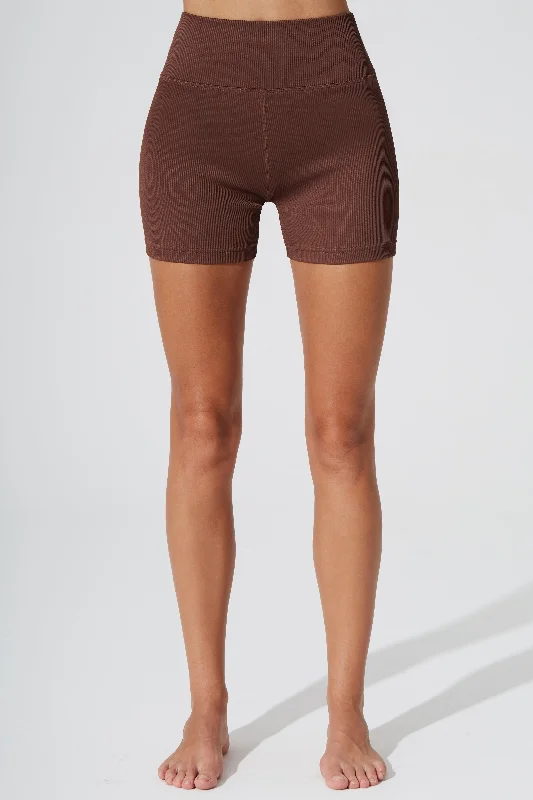 Spiritual Vitality Esmeray High Waist Ribbed Short - Maroon Choco