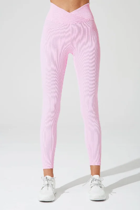 Stylish Casuals V Waist Ribbed Legging - Gilly Pink