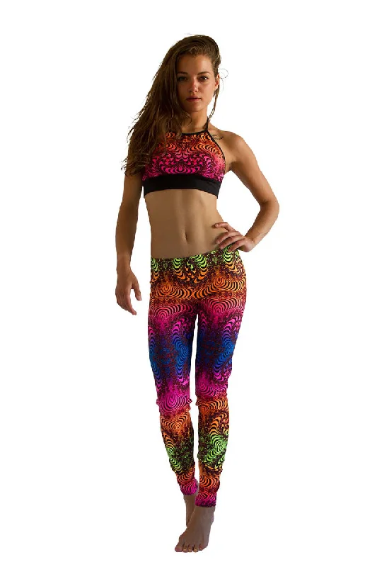 Free And Casual Wide waistband Leggings : Rainbow Fractal