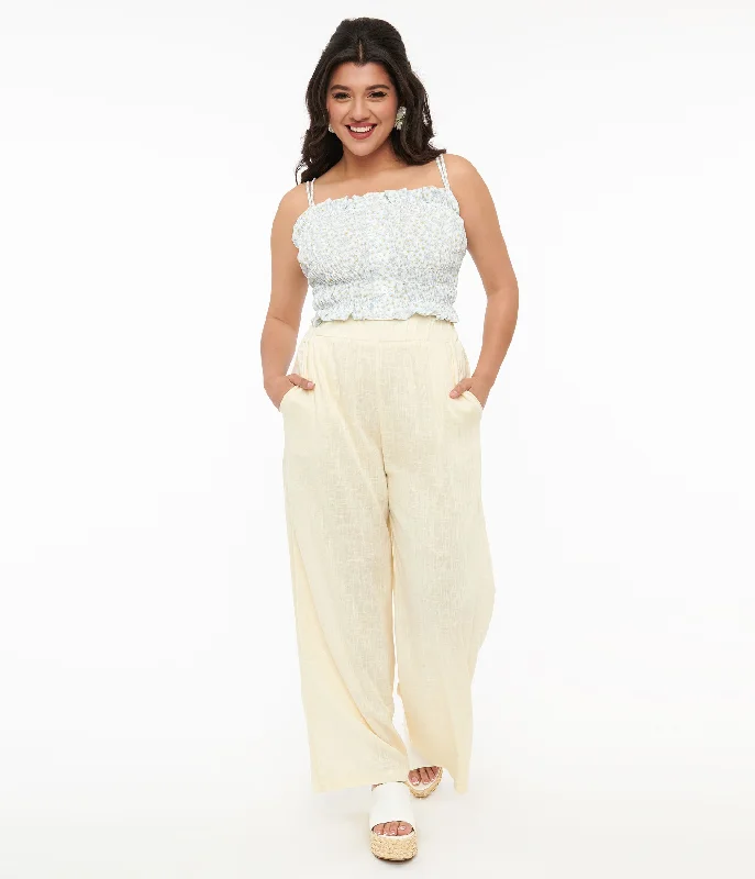 Modern Comfort Wear 1970s Ivory Wide Leg Pants