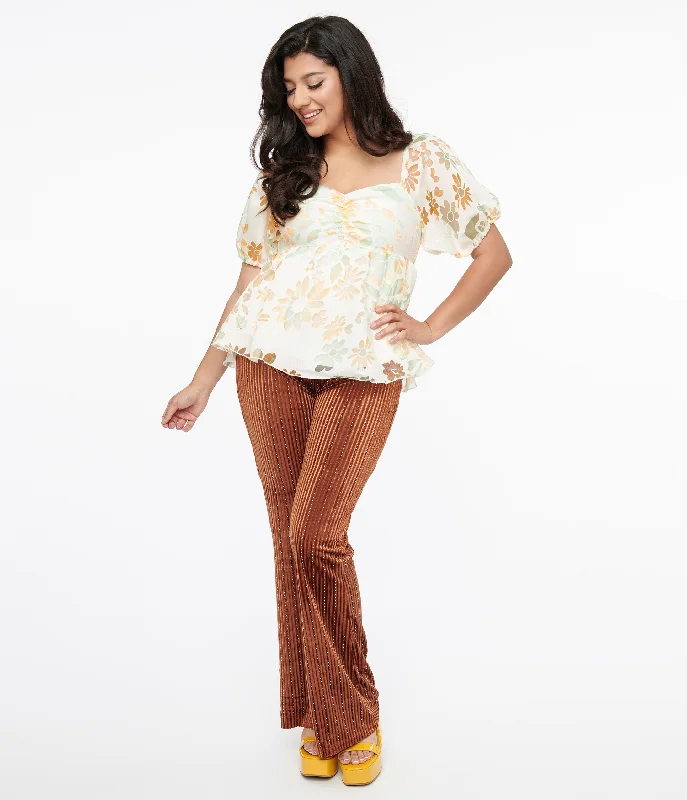 Relaxed Fits 1970s Rust Rhinestone Velvet Flared Pants