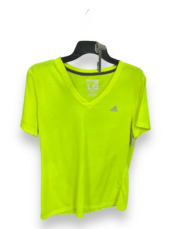 Athletic Top Short Sleeve By Adidas In Green, Size: L