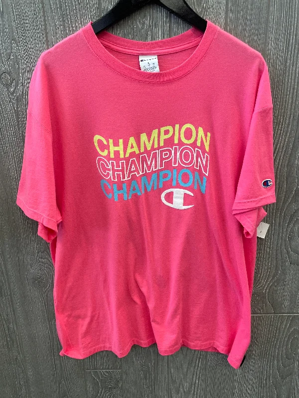 Athletic Top Short Sleeve By Champion In Pink, Size: L