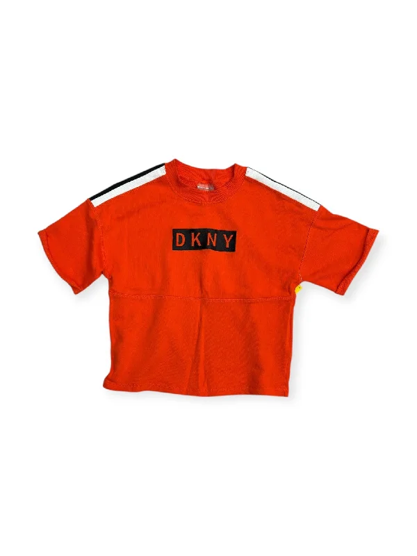 Embroidery Design Athletic Top Short Sleeve By Dkny In Orange, Size: Xs