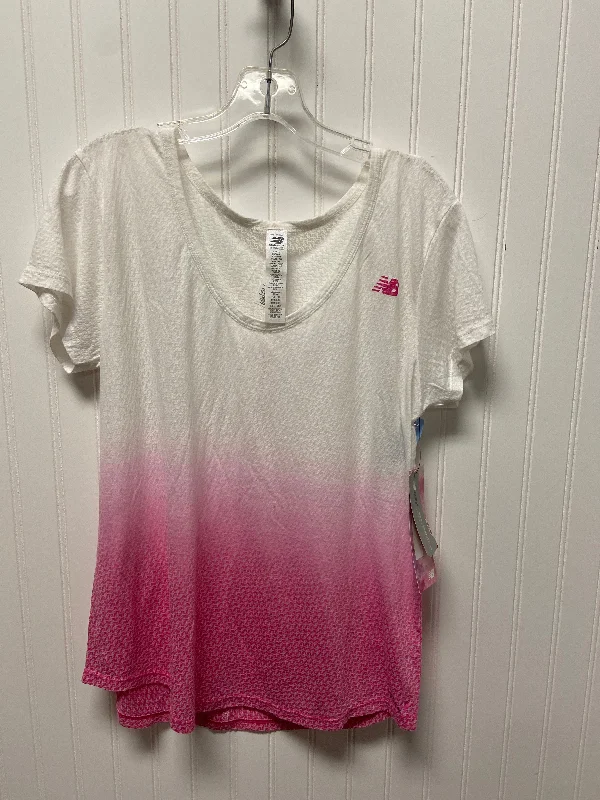 Leisure Sports Athletic Top Short Sleeve By New Balance In Pink & White, Size: L
