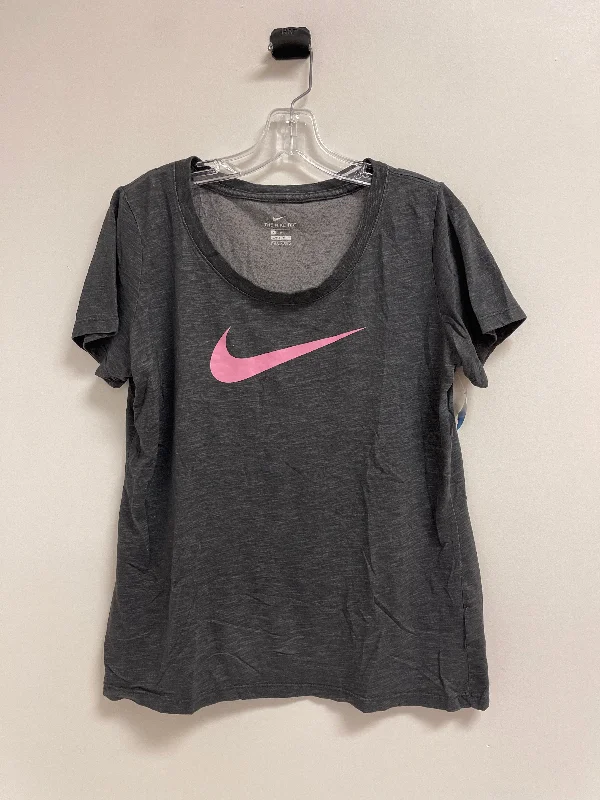 Comfortable And Casual Athletic Top Short Sleeve By Nike In Grey, Size: M