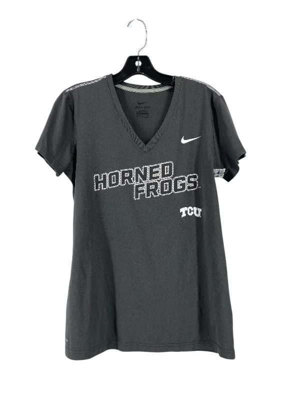 Lounge Wear Athletic Top Short Sleeve By Nike In Grey, Size: M