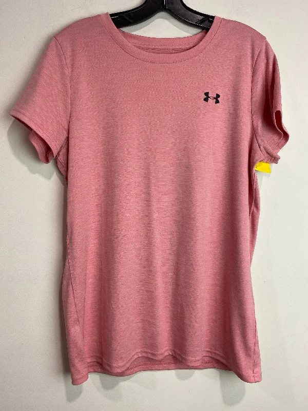 Soft Knitwear Athletic Top Short Sleeve By Under Armour In Pink, Size: L