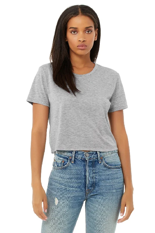 Bella + Canvas Womens Flowy Cropped Short Sleeve Crewneck T-Shirt - Heather Grey