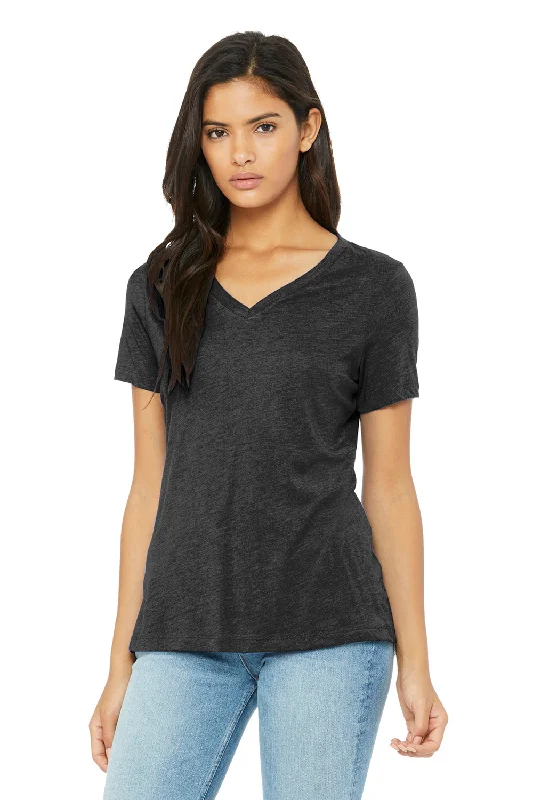 Easy Chic Bella + Canvas Womens Short Sleeve V-Neck T-Shirt - Charcoal Black
