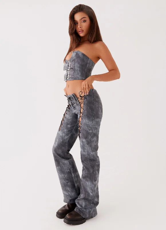 Lounge Chic Better When I'm Dancing Lace Up Pants - Graphite