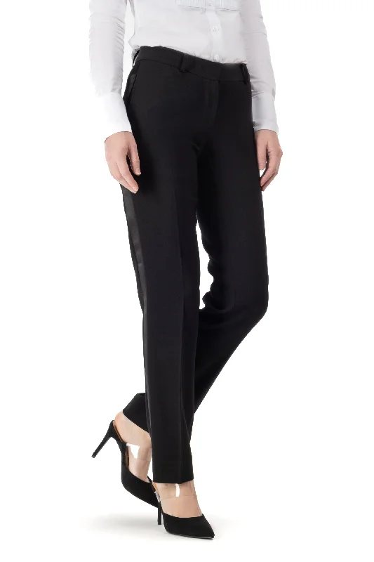 Relaxed Chic Black Slim Fit Tuxedo Pants w/ Satin Back Pocket