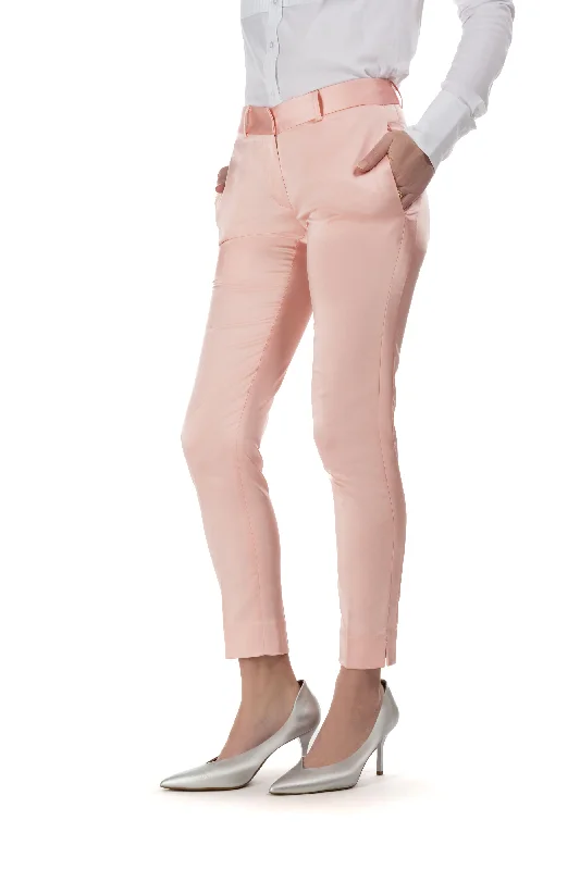 Casual Comfort Wear Blush Pink Satin Ultra Slim Fit Tuxedo Pants w/ Satin Back Pocket