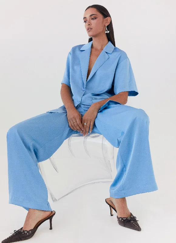 Fashion Comfort Brinkley Satin Pants - Blue