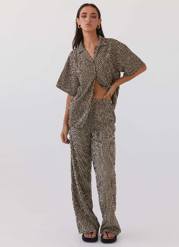 Effortless Looks Bruno Wide Leg Pants - Brown Geo