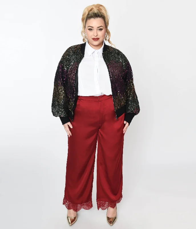 Smart Comfort Wear Burgundy Satin & Lace Trim Mathilde Pants