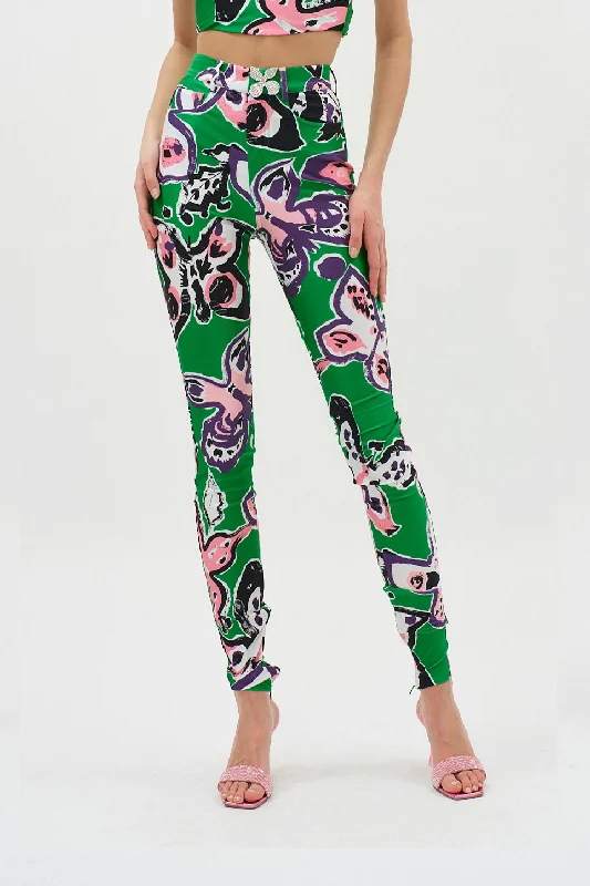 High-end Design Butterfly Green Multi Printed Legging