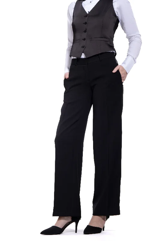Cozy Chic Wear Black Straight Wide Fit Tuxedo Pants w/ Satin Back Pocket