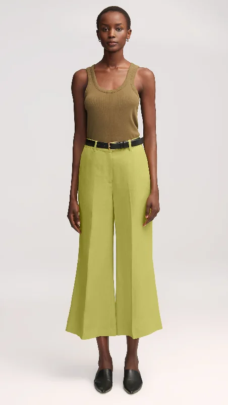 Sports And Leisure Cropped Flare Trouser in Viscose Linen Twill | Avocado