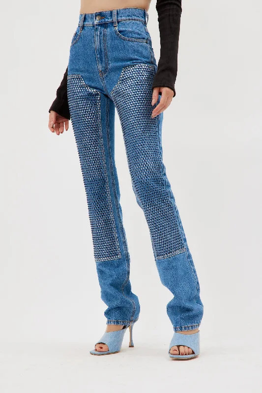 Weekend Comfort Crystal Embellished Straight Leg Medium Indigo Jean