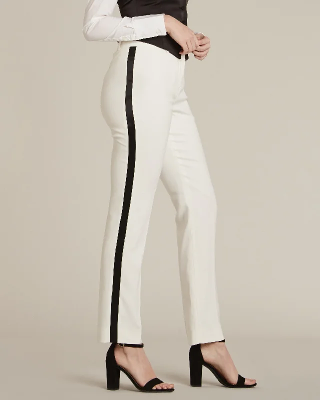 Light Fit Pearl White & Black Slim Fit Tuxedo Pants