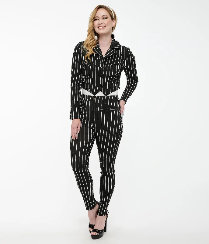 Denim Design Tim Burton’s The Nightmare Before Christmas by Unique Vintage Black & White Stripe Jack Skellington Stretch Pants Denim Design Tim Burton’s The Nightmare Before Christmas by Unique Vintage Black & White Stripe Jack Skellington Stretch Pants