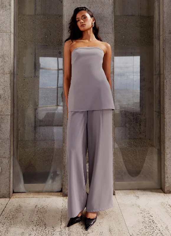Light Comfort Elle Wide Leg Tailored Pants - Grey