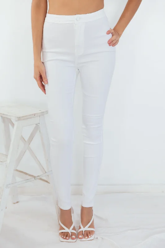 Single-shoulder Neck Design Fitted Stretch Denim Pants - White