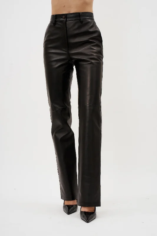 High-end Design Flared Black Leather Pants