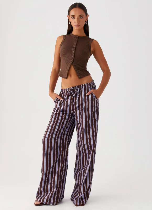 Easy Fashion Fresh Face Linen Pants - Purple Brown Stripe