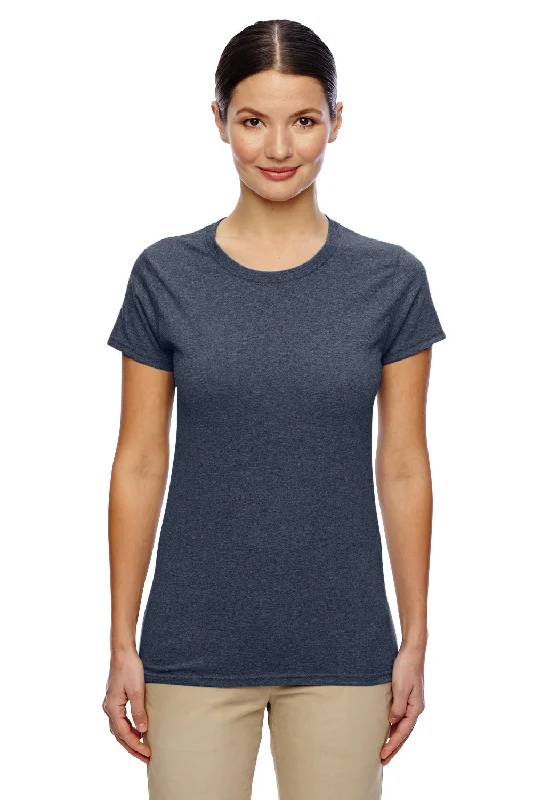 Trendy Comfort Wear Gildan Womens Short Sleeve Crewneck T-Shirt - Heather Navy Blue
