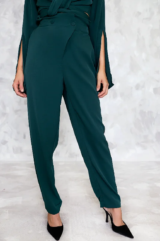 Elegant Design High Waisted  Button Trousers with Front Overlap