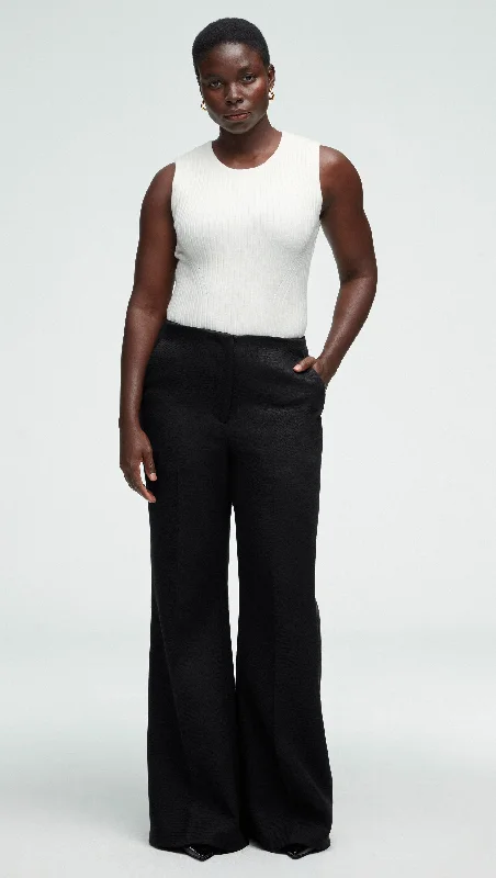 Advanced Design High-Waisted Flare Trouser in Viscose Wool Twill | Black