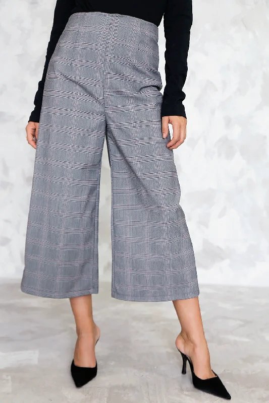 Classic Retro High Waisted Plaid Dress Culotte Pant