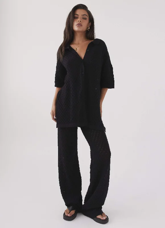 Relaxed Fit Wear Jaded Knit Pants - Black