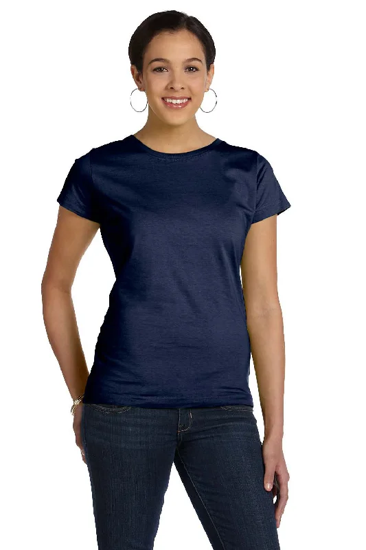 Weekend Wear LAT Womens Fine Jersey Short Sleeve Crewneck T-Shirt - Navy Blue