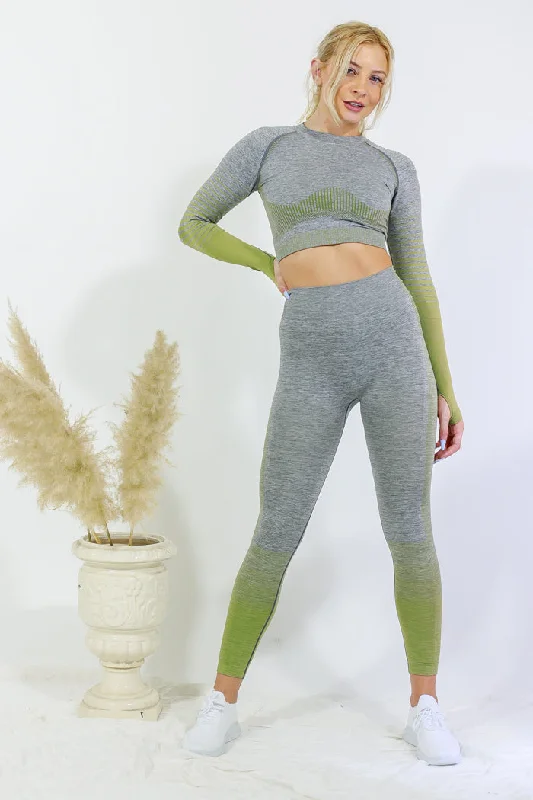 Soft Knitwear Legging and Long Sleeve Top Set - Green