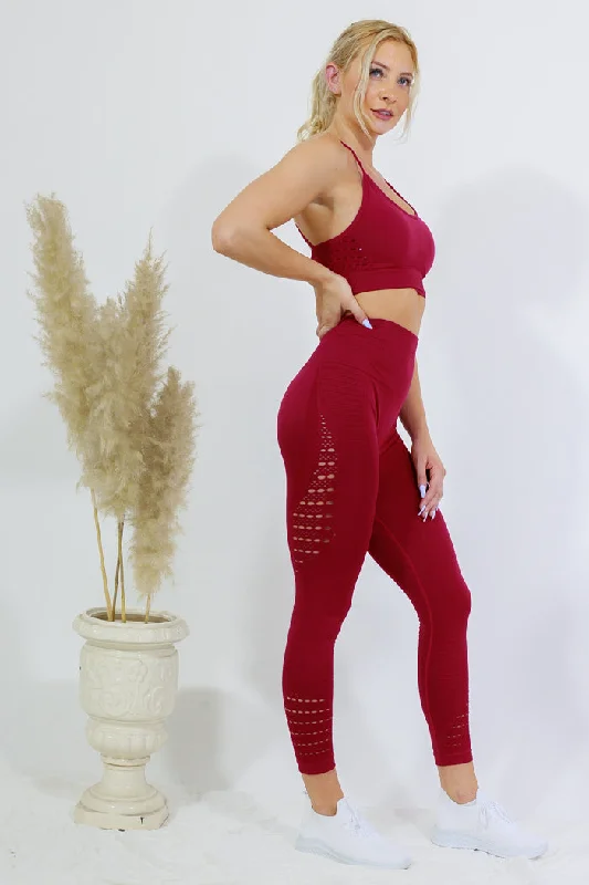 Casual Fit Legging and Thin Strap Top Set - Red Wine