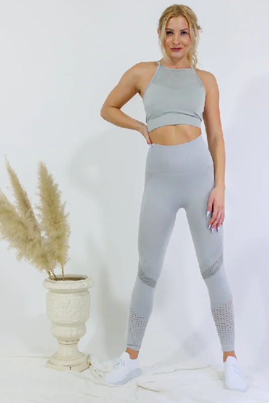 Timeless Outfits Legging and High Neck Top Set - Gray