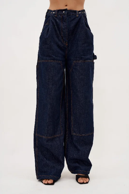 Celebrity Picks Loose Leg Industrial Denim Navy Pants