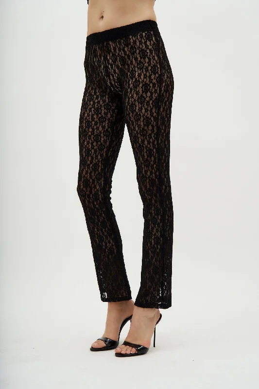 Sporty Elegance Low Rise Black Lace Legging