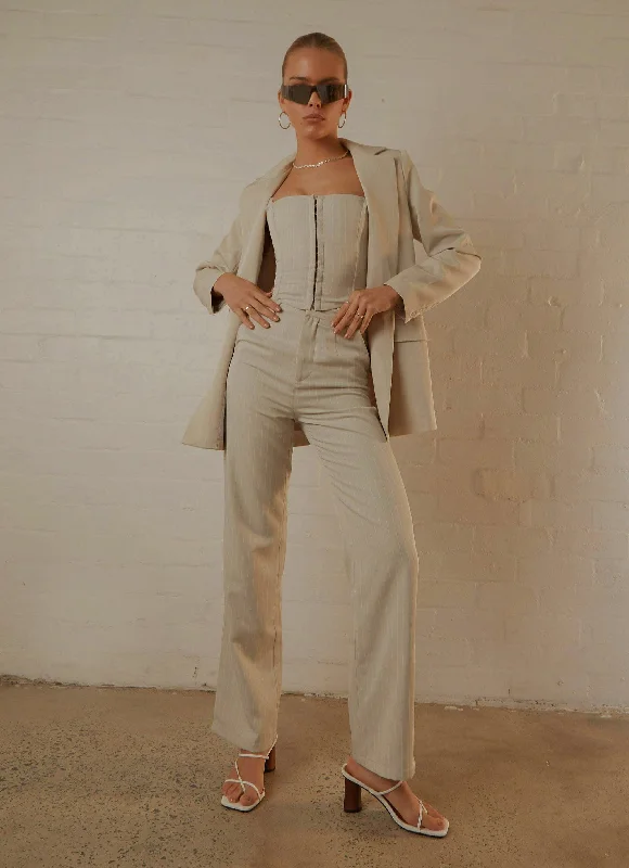 Exclusive Customization Mia Suit Pants - Stone Pinstripe