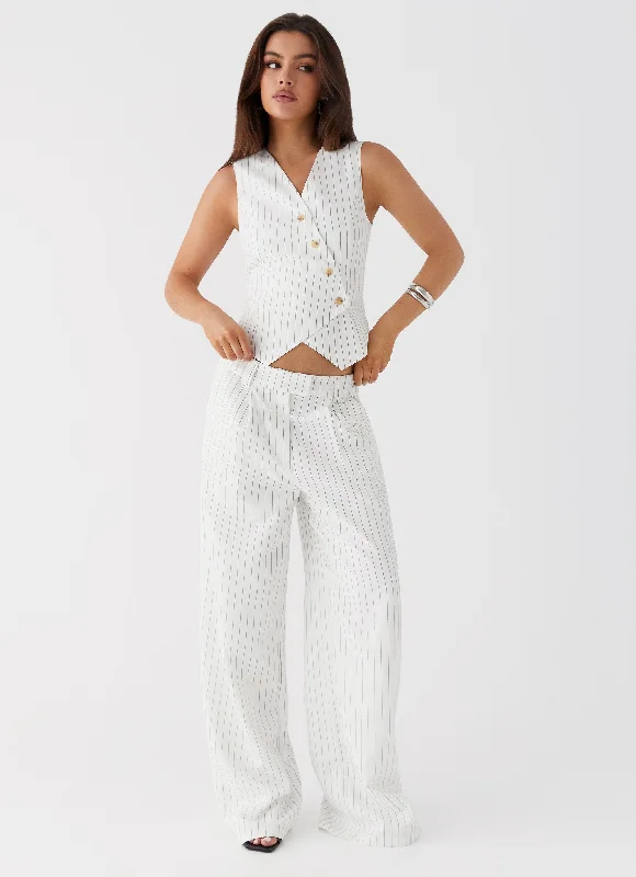 Everyday Comfort Midnight City Suit Pants - White Pinstripe