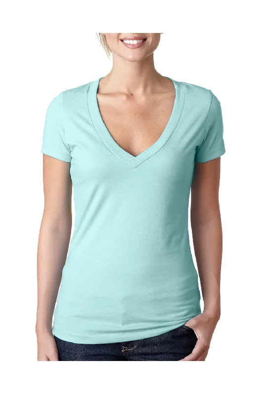 Youthful Style Next Level Womens CVC Jersey Short Sleeve V-Neck T-Shirt - Ice Blue - Closeout