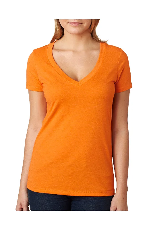 Fashion Must-have Next Level Womens CVC Jersey Short Sleeve V-Neck T-Shirt - Orange - Closeout