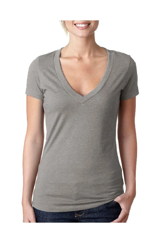 Street Fashion Next Level Womens CVC Jersey Short Sleeve V-Neck T-Shirt - Stone Grey - Closeout